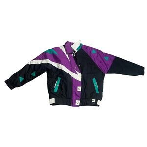 Vintage Hot Spice Winter Coat Womens Medium Purple Black White Retro Zip Jacket
